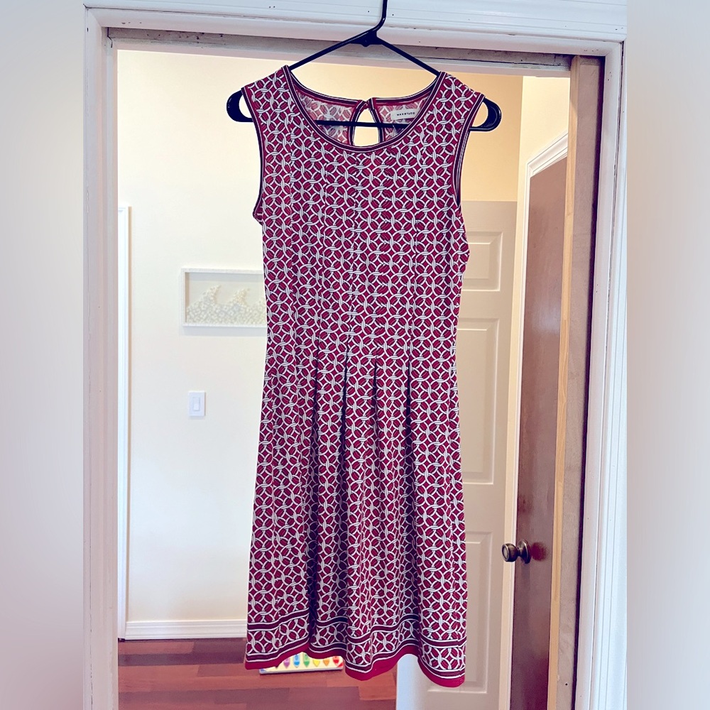 Max Studio Red & White Pleated Dress